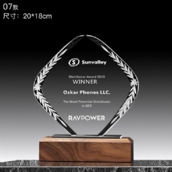 Distributor Award 2019 Crystal Award with Laurel Leaf Design