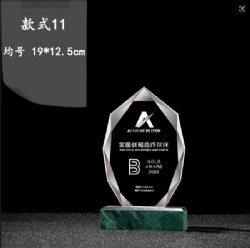 Crystal Award with Geometric Crystal and Marble Base - Gold Achievement Recognition