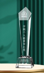 Crystal Award - Clear Crystal with White Text and Octagonal Base