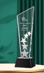 Crystal Award - Clear Crystal Trapezoid with Silver Stars and Dark Base