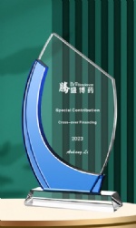 Crystal Award - Blue Curved Accent and Clear Base