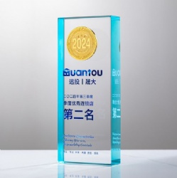 Turquoise Edge Clear Crystal Award with Gold Medal