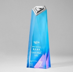 Blue Crystal Award with Silver Top and Faceted Design
