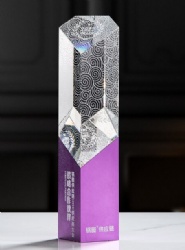 Faceted Crystal Award with White Pattern and Purple Base