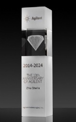 Crystal Award - Clear Rectangular with Diamond and Anniversary Inscription