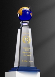 Blue & Gold Globe Crystal Award
