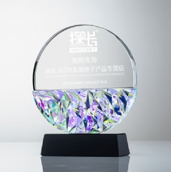 Clear Semi-Circle Crystal Award with Black Base