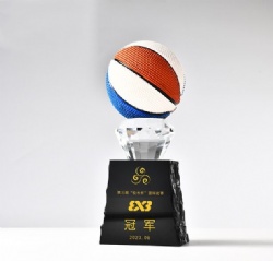 Crystal Award with Basketball and Diamond Crystal