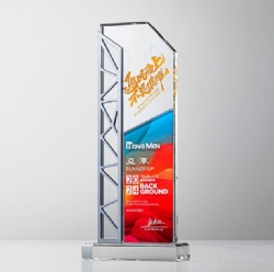 Crystal Award - Rectangular with Blue and Red Accents