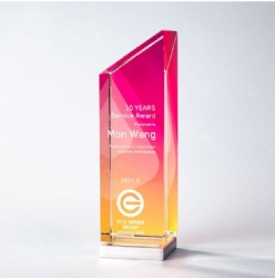 Angled Pink & Yellow Gradient Crystal Award