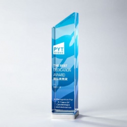 Blue Gradient Angled Rectangle Crystal Award