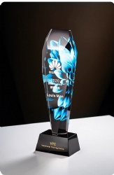 Blue Floral Prism Crystal Award