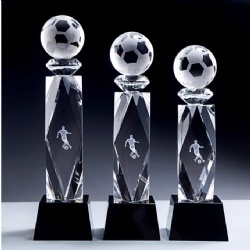 Crystal Award - Clear Soccer Ball and Faceted Column