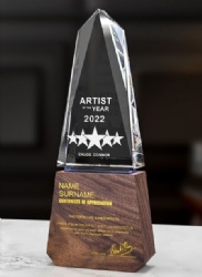 Obelisk Crystal Award with Walnut Base