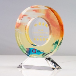 Crystal Award - Ring Shape with Sunset Landscape