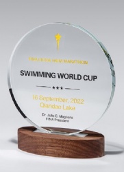 Round Crystal Award with Walnut Base