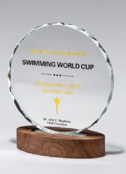 Round Crystal Award with Walnut Base