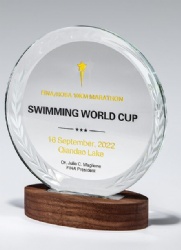 Round Crystal Award with Walnut Base