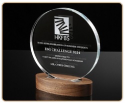 Clear Round Crystal Award with Walnut Base