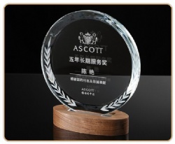 Crystal Award - Transparent Circle with Walnut Base