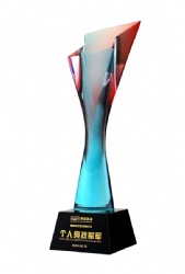 Crystal Award - Geometric Shape with Red, White and Turquoise Color