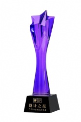 Crystal Award: Purple Star Shape with Black Base