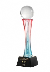 Crystal Award: Red, Clear & Blue Column with Globe