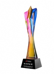 Crystal Award with Multi-Colored Flame Shape