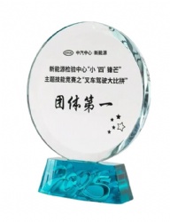 Crystal Award - Round Clear Crystal With Blue Base