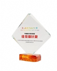 Clear Diamond Crystal Award with Amber Base