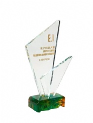 Clear Crystal Award with Green and Orange Base