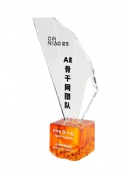 Clear Wing Crystal Award with Amber Base