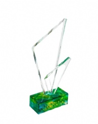 Geometric Clear Crystal Award with Green Base