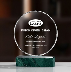 Round Crystal Award with Emerald Green Marble Base