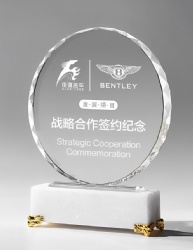 Crystal Award - Round Clear Crystal and White Marble