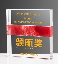 Gold Text on Red & Crystal Award