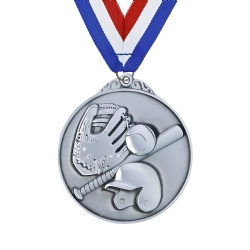 Silver Baseball Player Medal