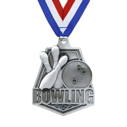 Silver Bowling Pin and Ball Medal