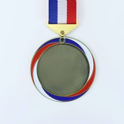 Blue Red White Circle Medal With Gold-Buckle Ribbon