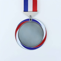 Blue Red White Circle Medal With Silver-Buckle Ribbon
