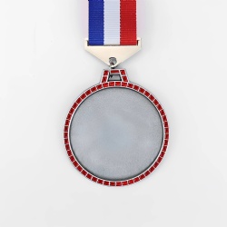 Red-Accented Medal with Silver-Buckle Ribbon