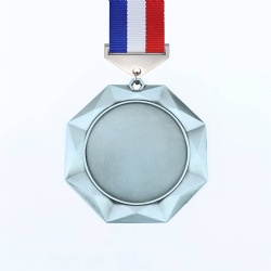 Octagonal Silver Medal with Tri-Color Ribbon