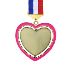 Gold Heart-Shaped Pink Enamel Medal