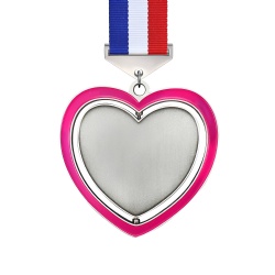 Silver Heart-Shaped Pink Enamel Medal