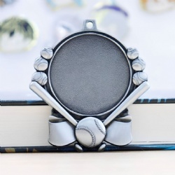 Silver Baseball Bat and Ball Medal
