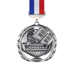 Silver Educational Torch and Book Medal