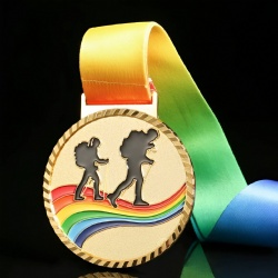Hiking Medal with Rainbow Design and Colorful Ribbon - 7cm Diameter