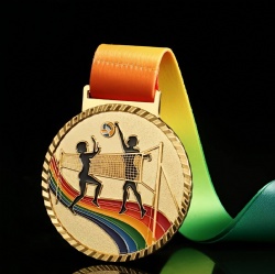Volleyball Medal with Rainbow Design - 7cm Diameter