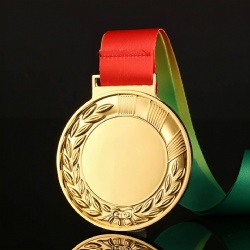 Gold Medal with Laurel Wreath and Ribbon Detail - 6.5cm