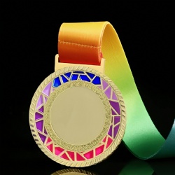 Stained Glass Style Medal with Gradient Ribbon - 7cm